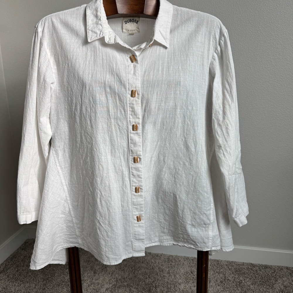 DUBGEE by Whoopi Goldberg White Cotton Button Shirt Relaxed Fit Size S Summer